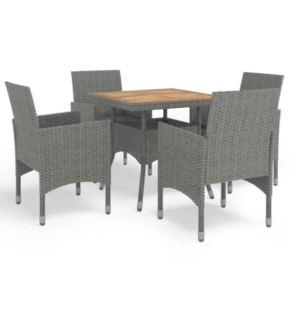 Ensemble à dîner de jardin 5 pcs Gris Résine tressée et acacia