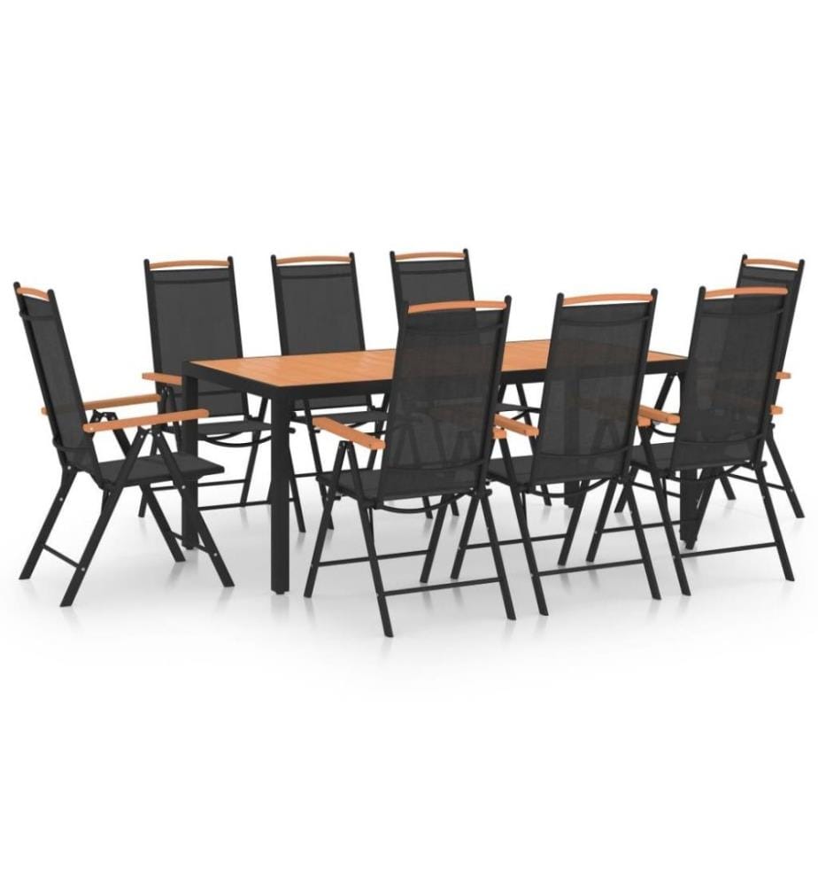 Ensemble de salle à manger de jardin 9 pcs Aluminium Noir