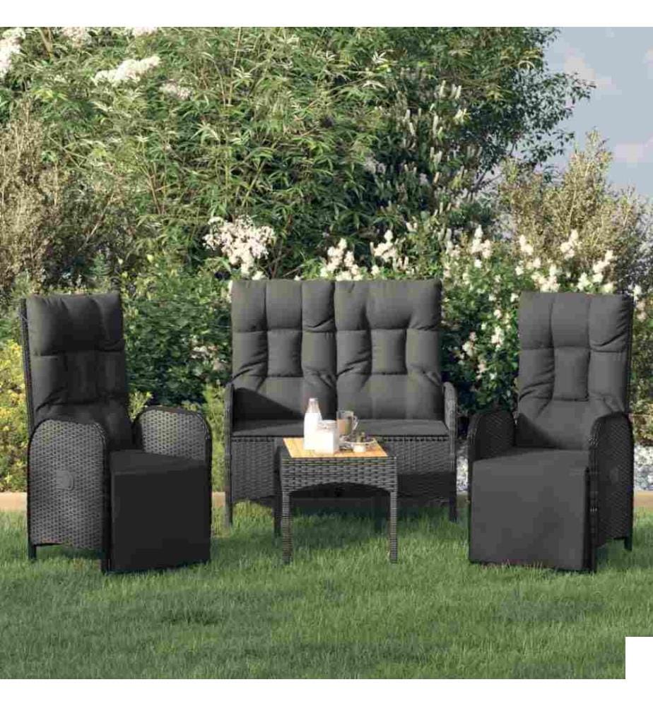 Ensemble de salle à manger de jardin 4 pcs avec coussins noir