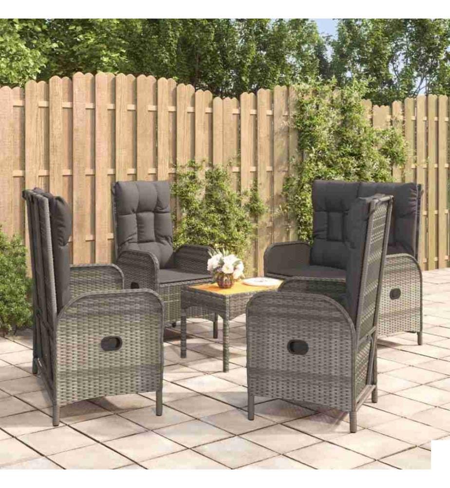 Ensemble de salle à manger de jardin 5 pcs avec coussins Gris