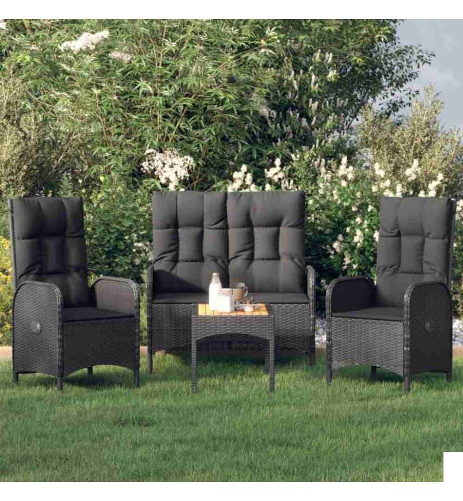 Ensemble de salle à manger de jardin 4 pcs avec coussins noir