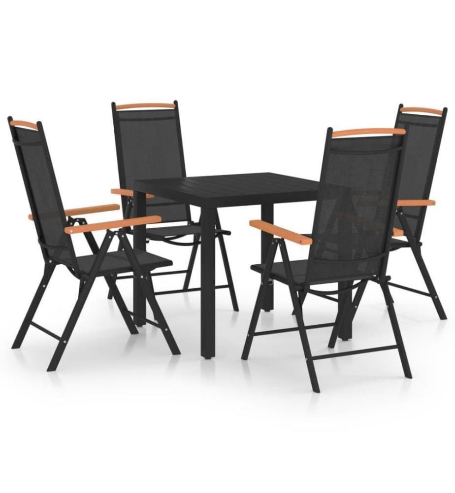 Ensemble de salle à manger de jardin 5 pcs Aluminium Noir