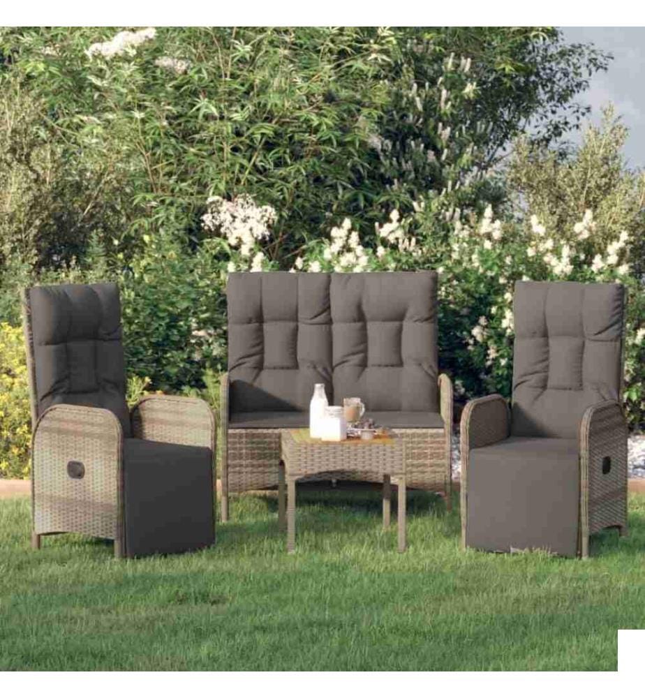Ensemble de salle à manger de jardin 3 pcs avec coussins Gris
