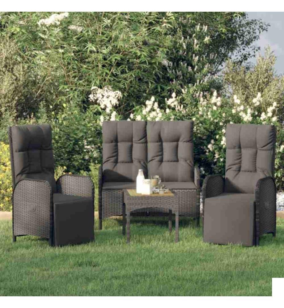 Ensemble de salle à manger de jardin avec coussins 3 pcs Noir
