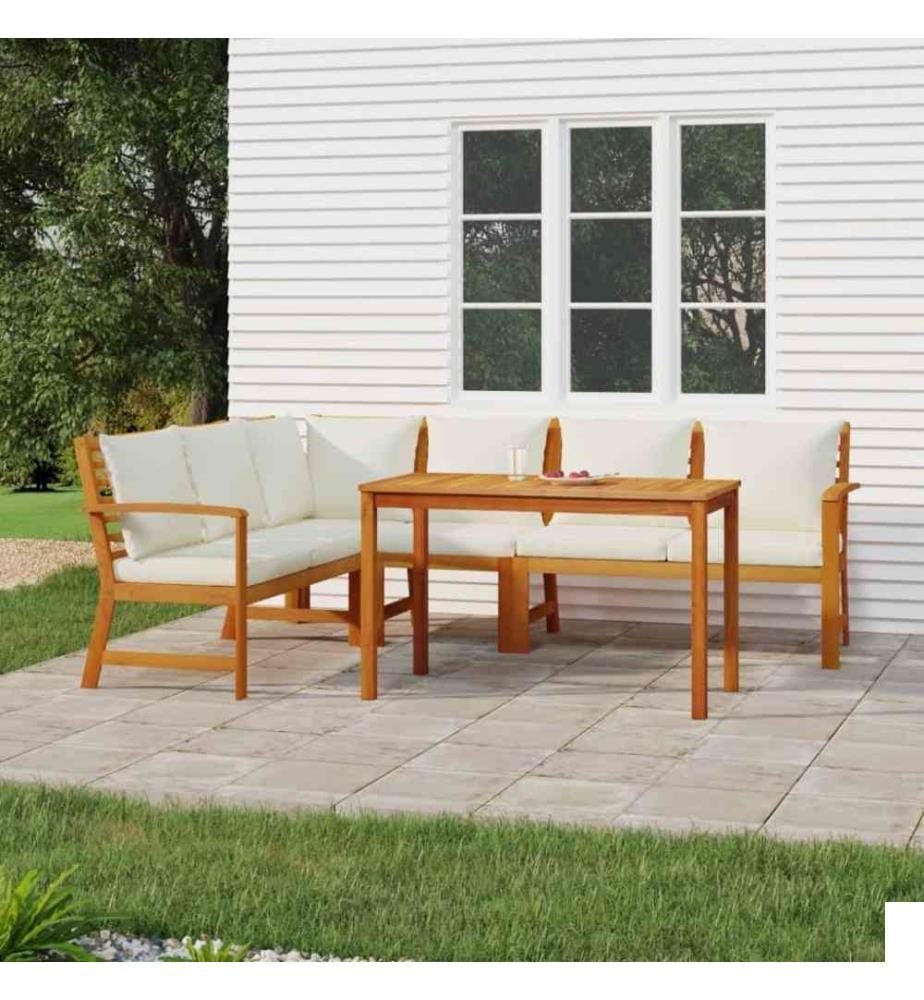 Ensemble de salle à manger de jardin coussins 5 pcs Bois acacia