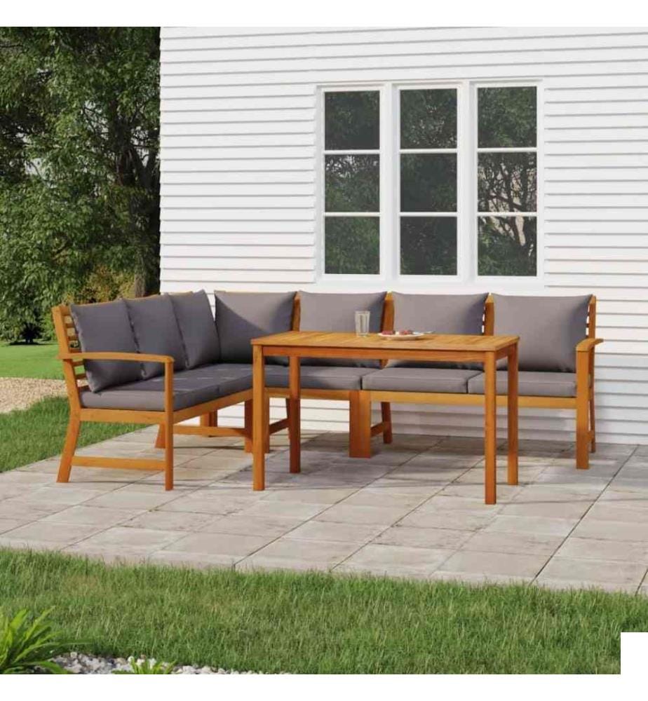 Ensemble de salle à manger de jardin coussins 5 pcs Bois acacia