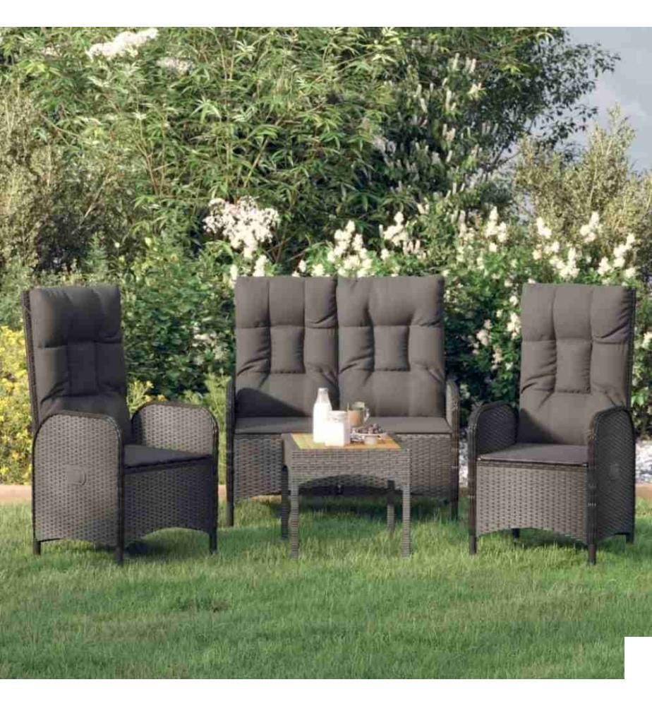 Ensemble de salle à manger de jardin avec coussins 3 pcs Noir