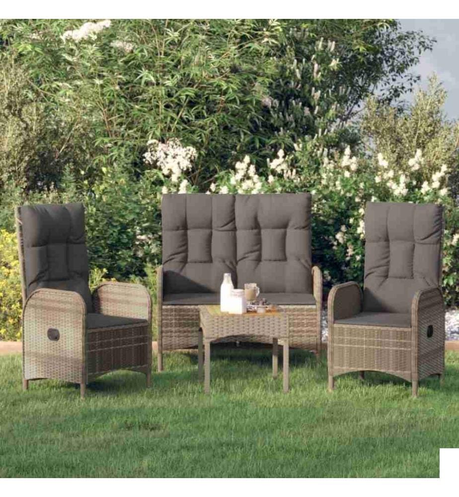 Ensemble de salle à manger de jardin 3 pcs avec coussins Gris