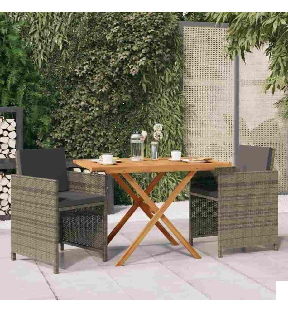 Ensemble de salle à manger de jardin 3 pcs avec coussins Gris