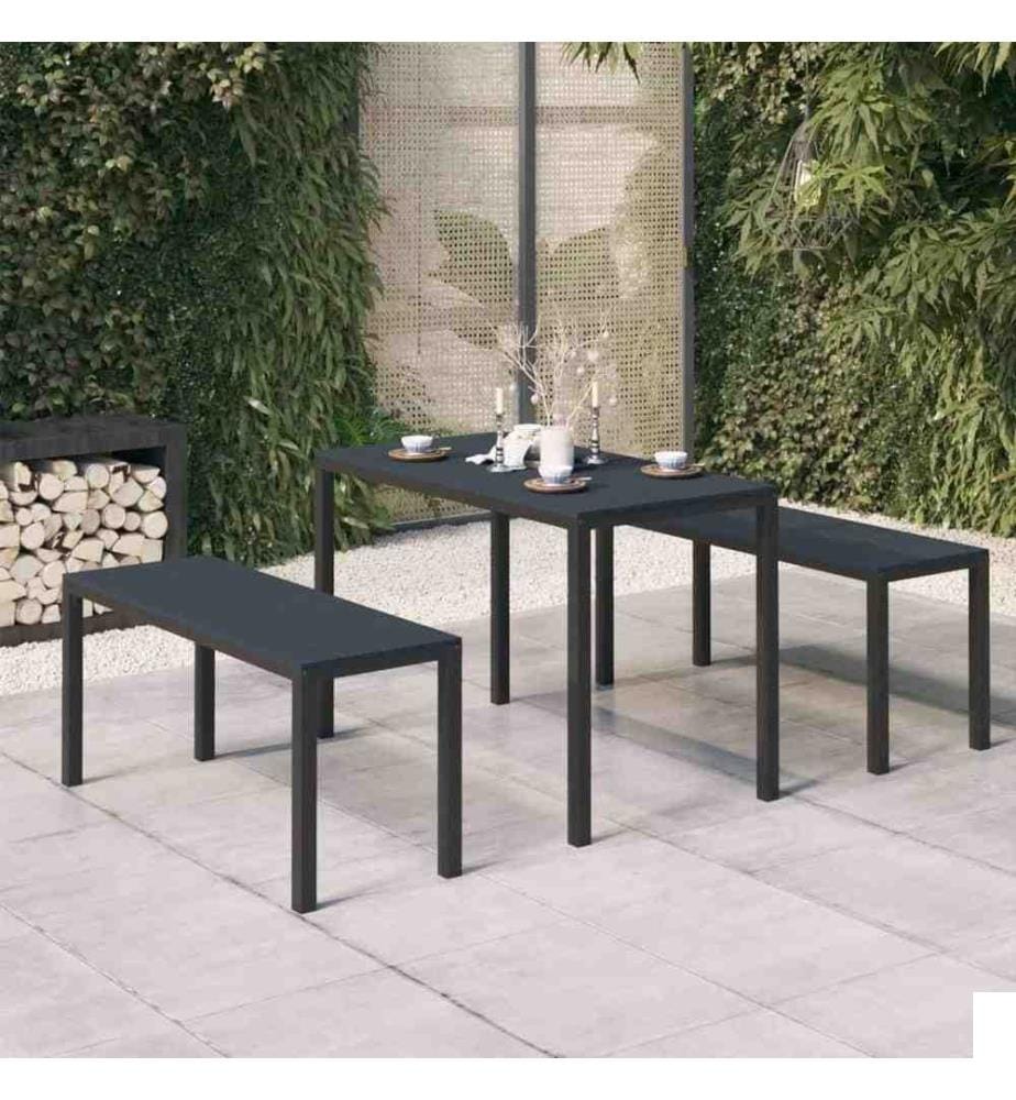 Ensemble de salle à manger de jardin 3 pcs Acier et WPC Noir