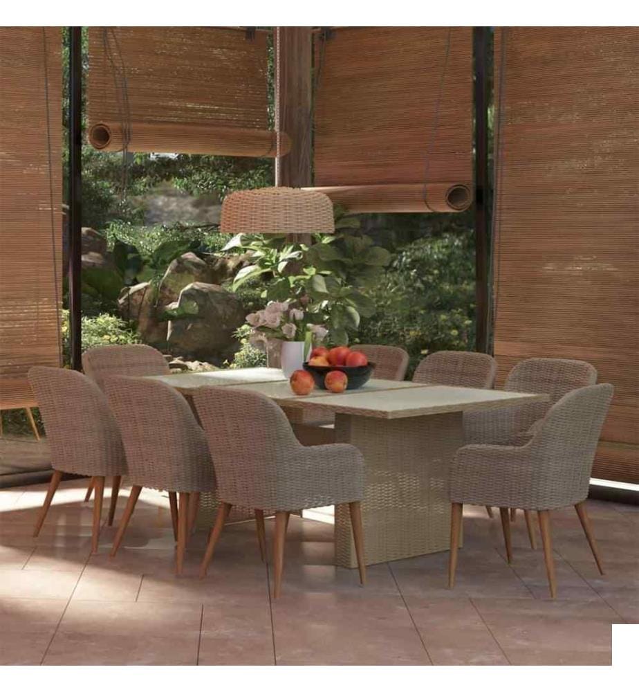 Ensemble à dîner de jardin 9 pcs Résine tressée Marron