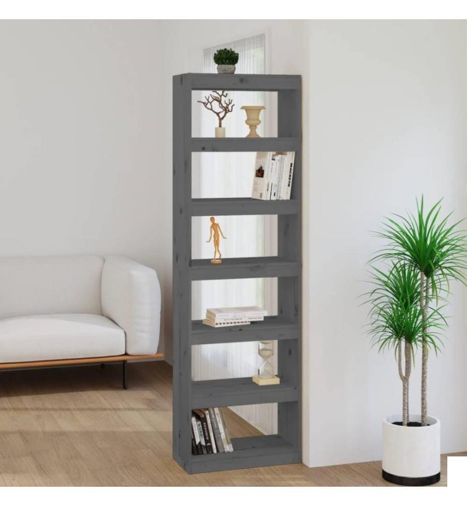 Bibliothèque/Séparateur de pièce Gris 60x30x199,5 cm Pin solide