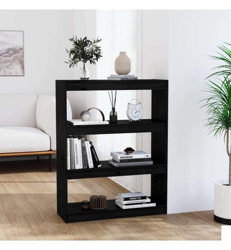 Bibliothèque/Séparateur de pièce Noir 80x30x103,5 cm Pin solide