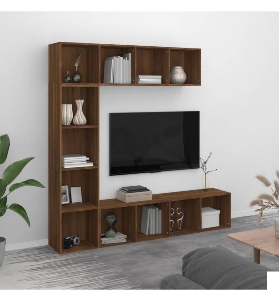 Ensemble bibliothèque/meuble TV 3 pcs Chêne marron 180x30x180cm