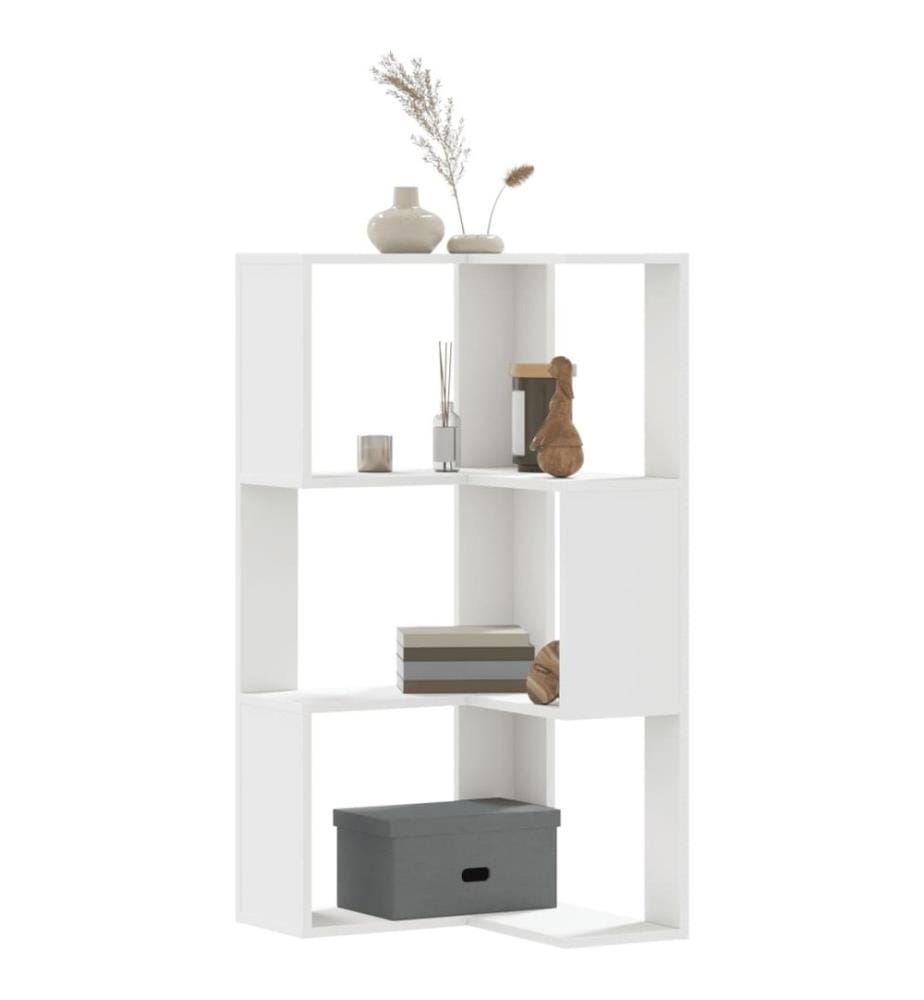 Bibliothèque d'angle à 3 niveaux blanc bois d'ingénierie