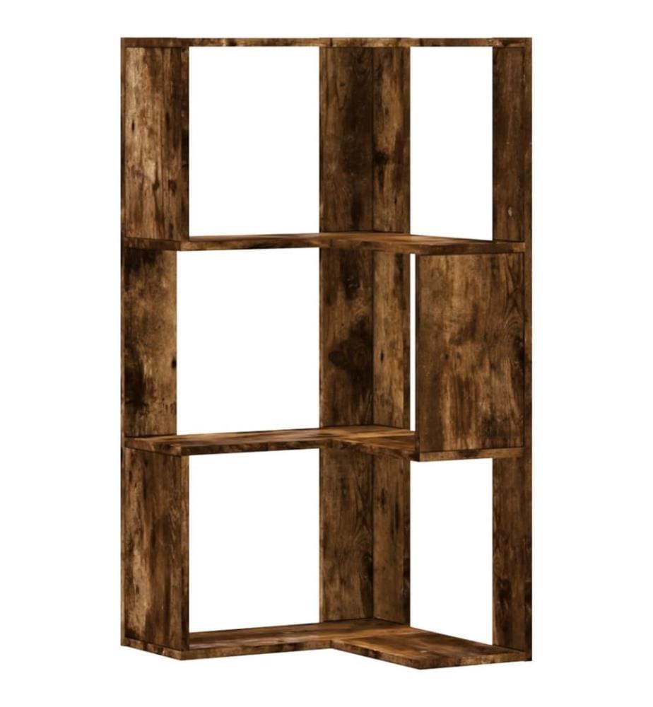 Bibliothèque d'angle à 3 niveaux chêne fumé bois d'ingénierie