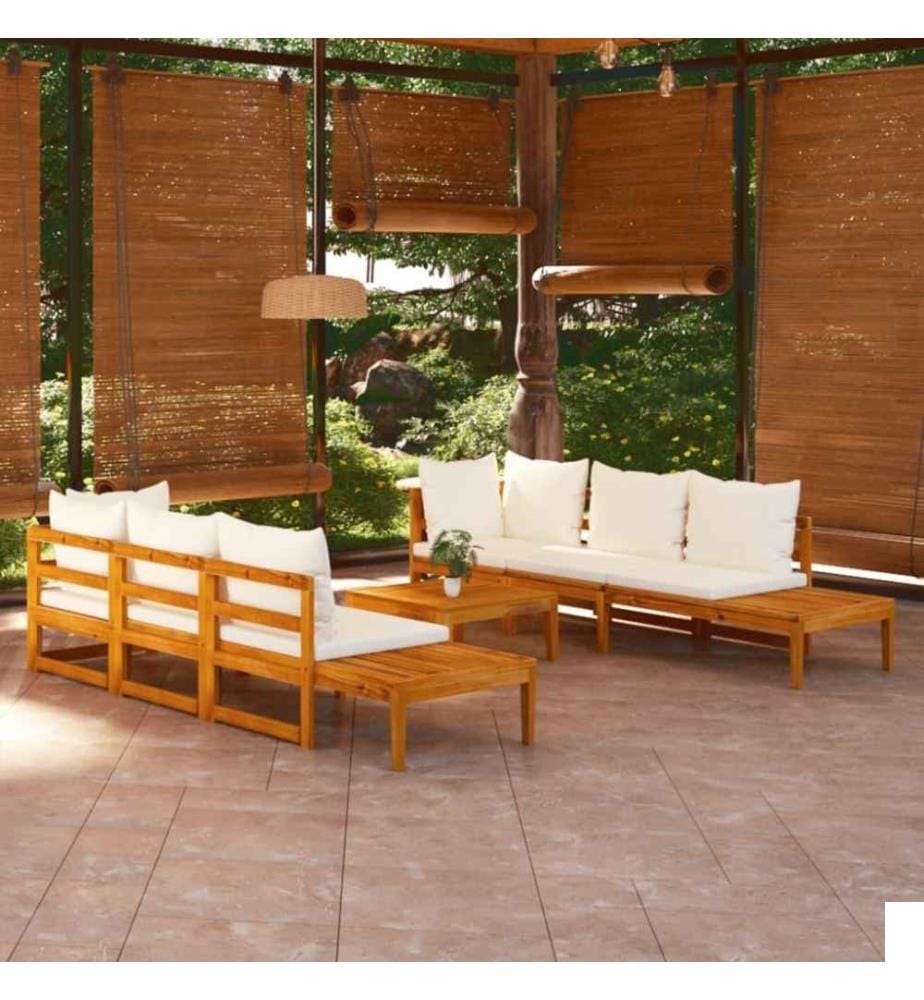 Salon de jardin 5 pcs avec coussins blanc crème Bois d'acacia