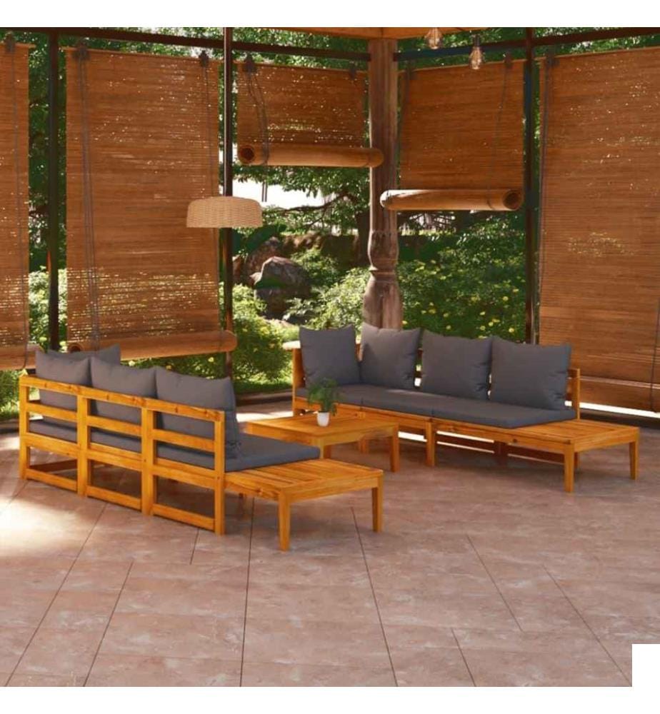 Salon de jardin 5 pcs avec coussins gris foncé Bois d'acacia