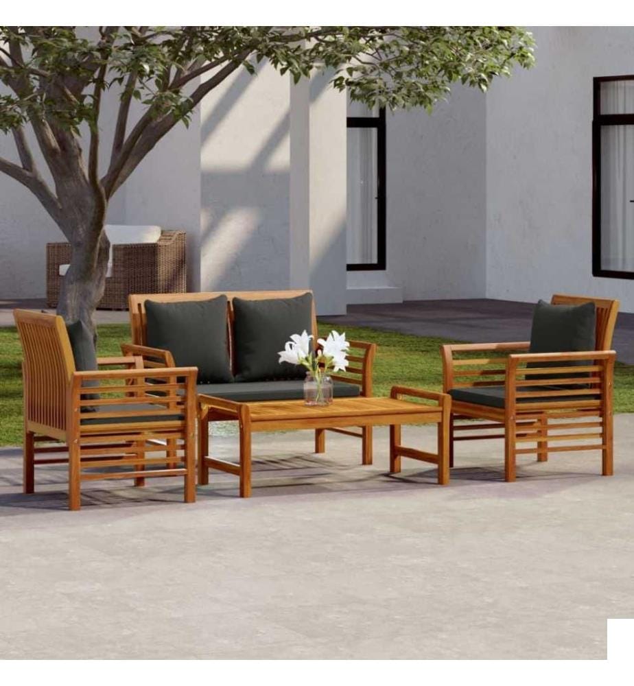Salon de jardin 4 pcs avec coussins Bois massif d'acacia