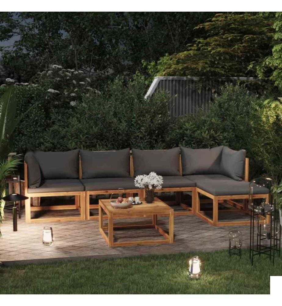 Salon de jardin 6 pcs avec coussin Bois d'acacia solide