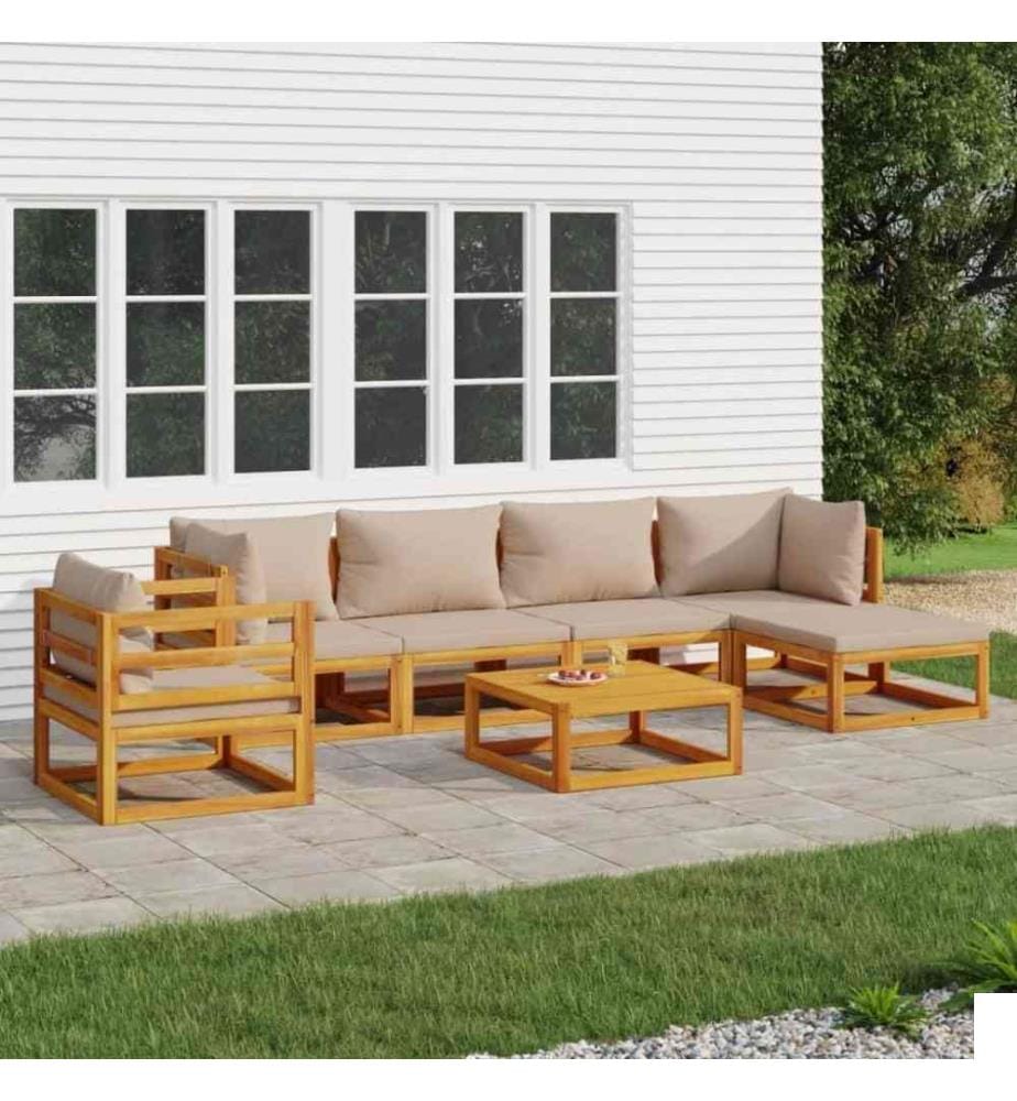 Salon de jardin 7 pcs avec coussins taupe bois massif