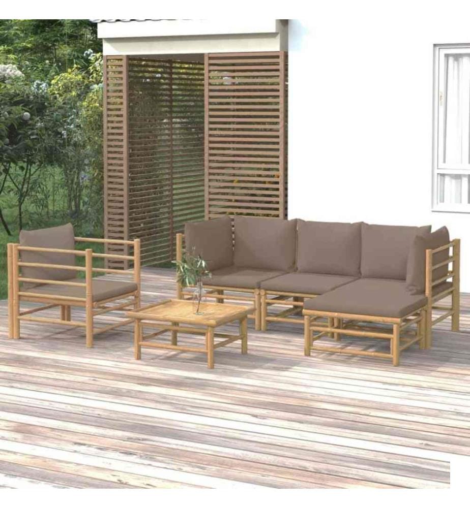 Salon de jardin 6 pcs avec coussins taupe bambou