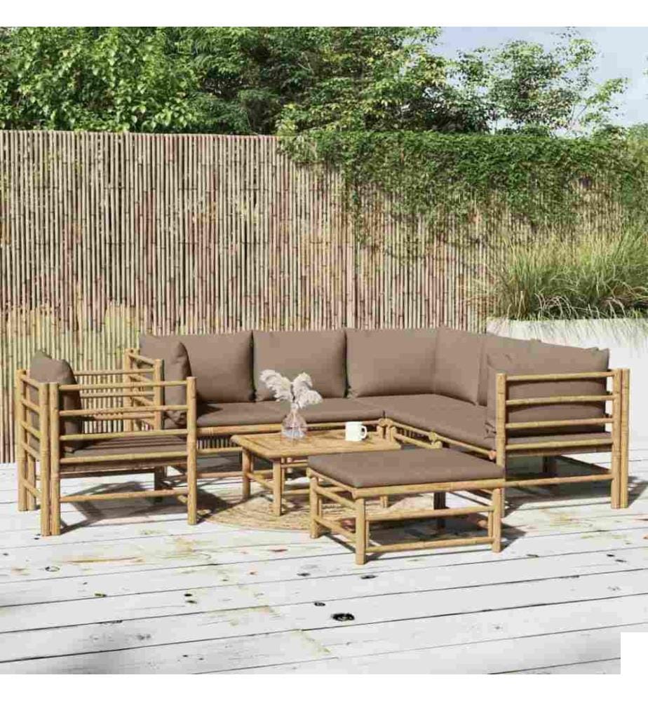 Salon de jardin 8 pcs avec coussins taupe bambou