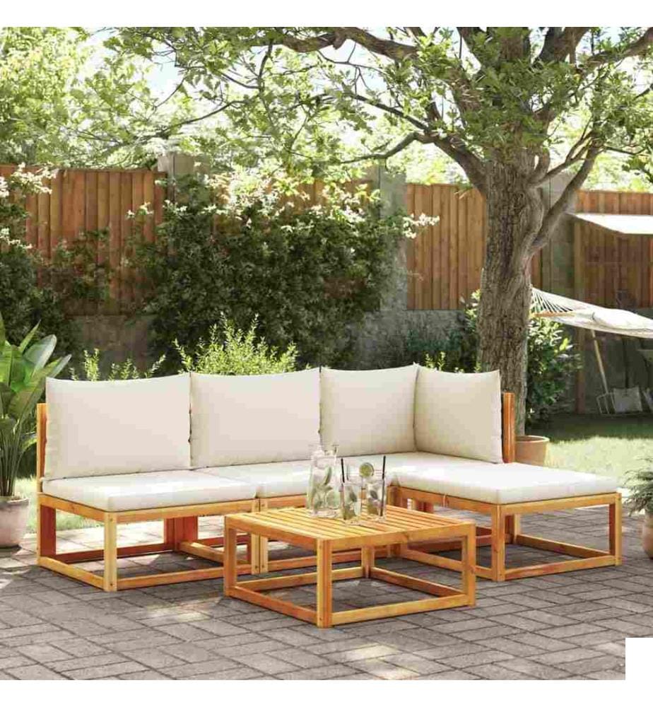 Salon de jardin avec coussins 5 pcs Bois d'acacia solide