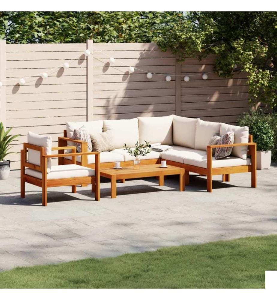 Salon de jardin avec coussins 5 pcs Bois d'acacia solide