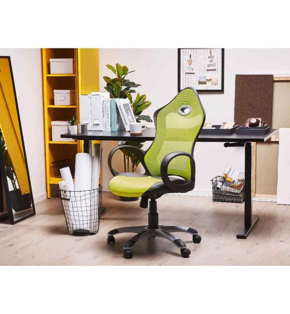 Chaise de Bureau en Tissu Maillé Vert et Structure Noire avec Dossier Inclinable et Assise Réglable en Hauteur Design Moderne Confortable