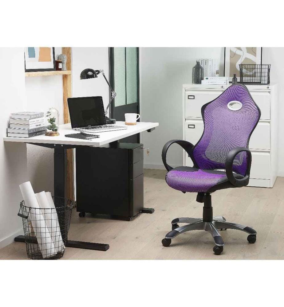 Chaise de Bureau en Tissu Maillé Violet et Structure Noire avec Dossier Inclinable et Assise Réglable en Hauteur Design Moderne Confortable