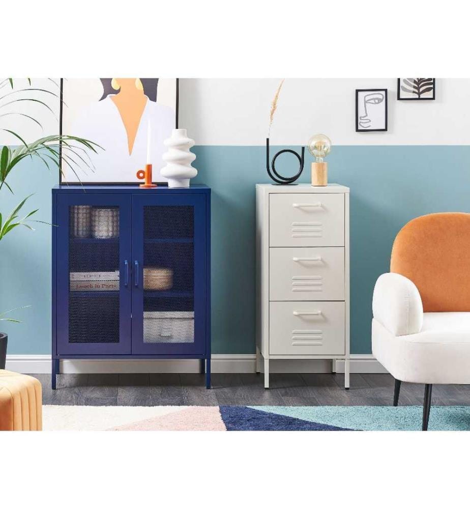 Armoire Commode Blanche en Acier 103 x 43 x 40 cm à 3 Tiroirs pour Bureau Unité Industrielle Moderne