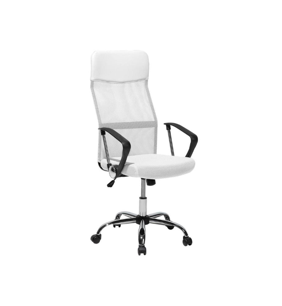 Chaise de Bureau Blanche en Cuir Pu et Tissu Moderne Maillé Design Sportif Rotation à 360° Mécanisme d'Inclinaison Durable
