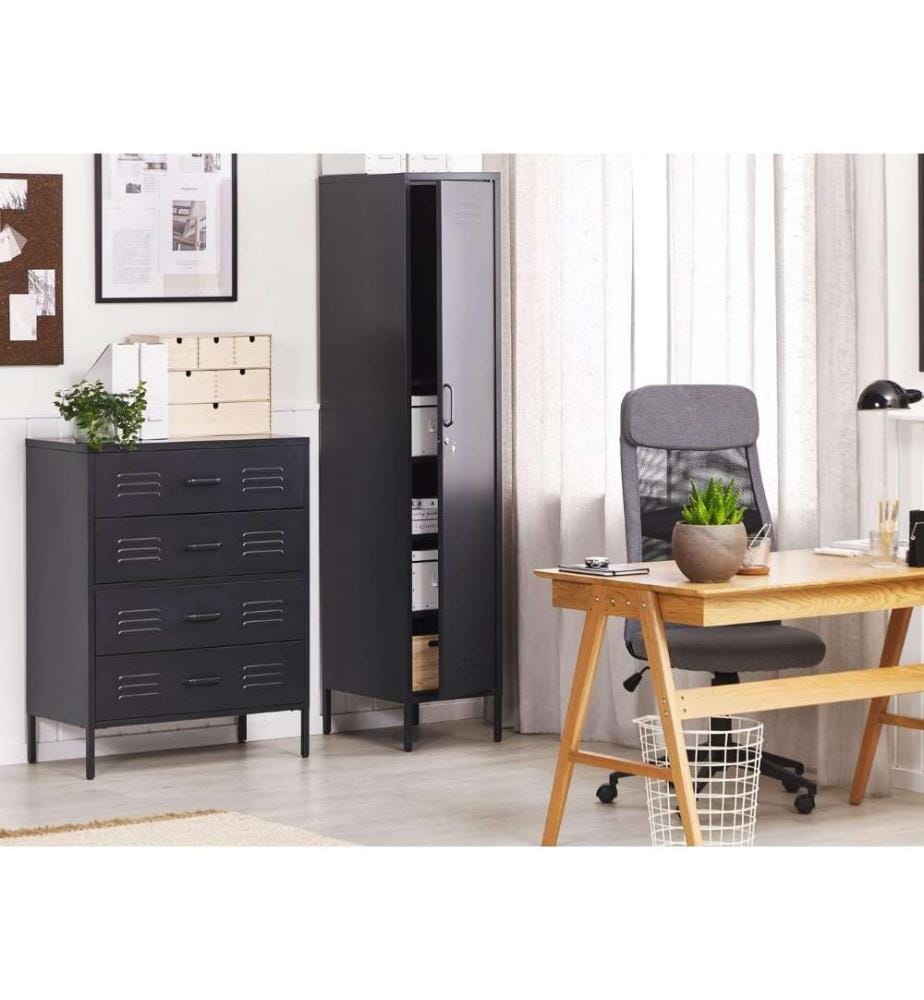 Armoire de Rangement en Acier Noir avec 4 Tiroirs pour ranger les Dossier pour Chambre Bureau ou Couloir