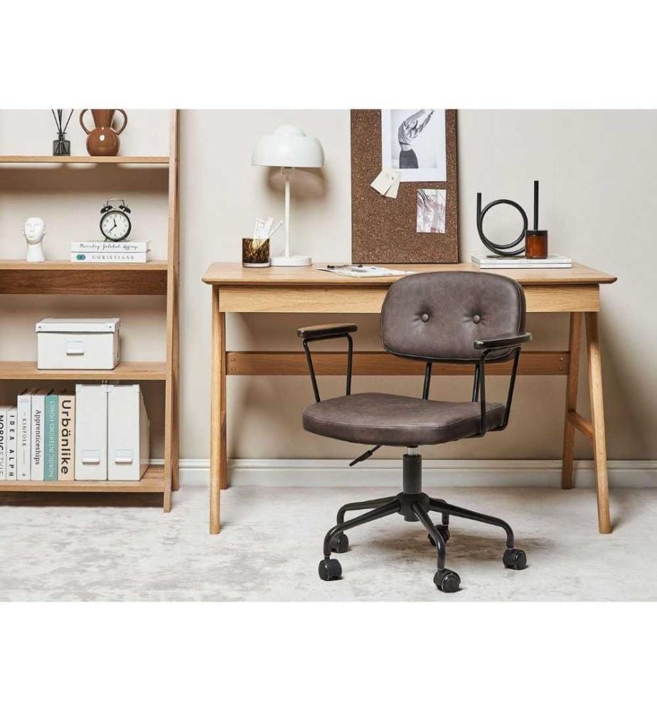 Chaise de Bureau Marron Foncé en Cuir PU Hauteur Réglable Fauteuil Pivotant pour Espace de Travail Rétro Traditionnel Home Office