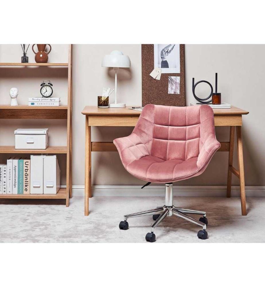 Chaise de Bureau Rose en Velours Hauteur Réglable Pivotante Chaise pour Espace de Travail Elégant Home Office