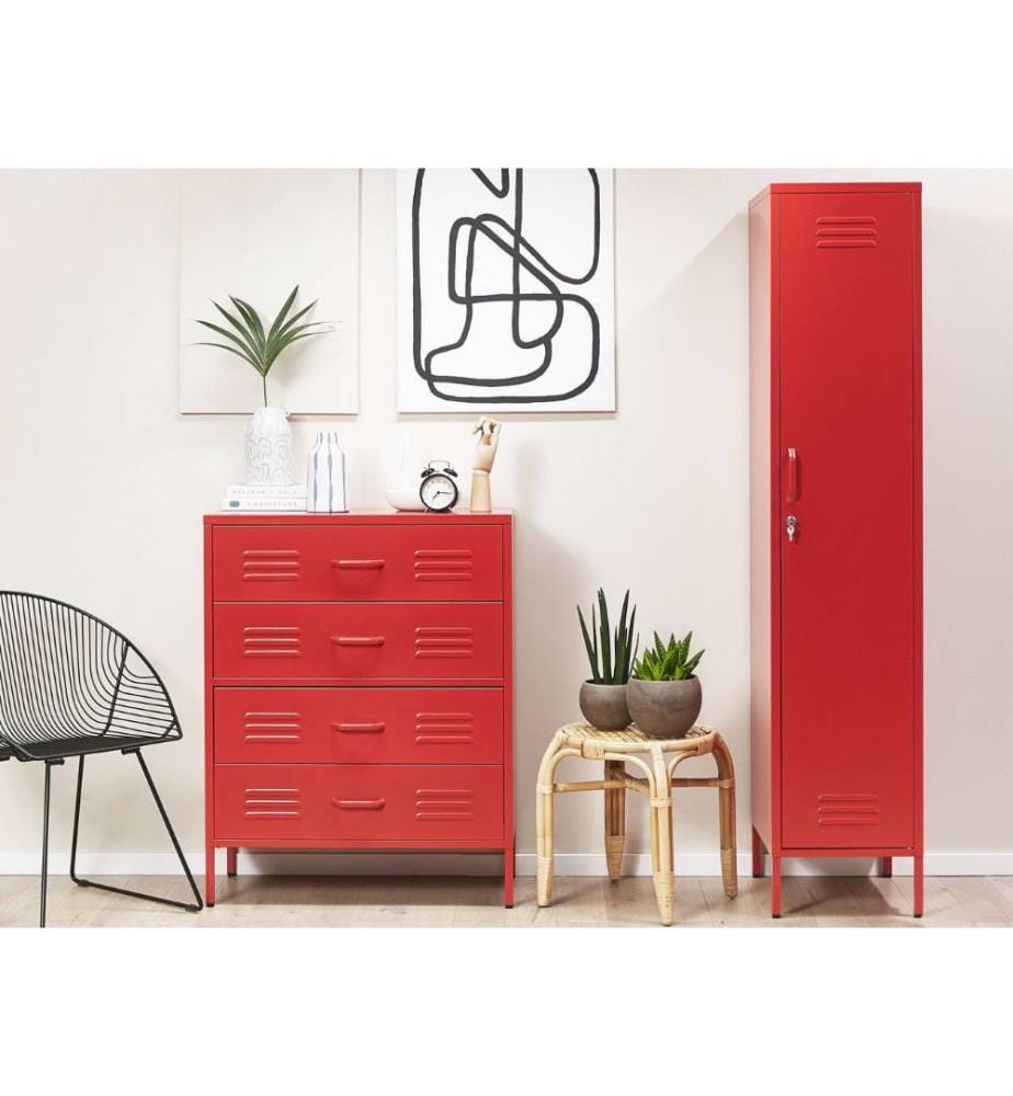 Vestiaire en Acier 1 Porte Rouge 185 cm de Hauteur Moderne Industriel