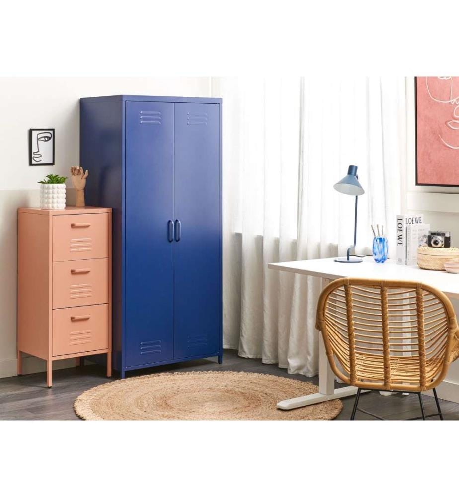 Armoire Bleu Marin en Acier 171 x 76 x 50 cm Rangement Industriel à 2 Portes et 3 Etagères Design Vestiaire Moderne pour Salon ou Bureau