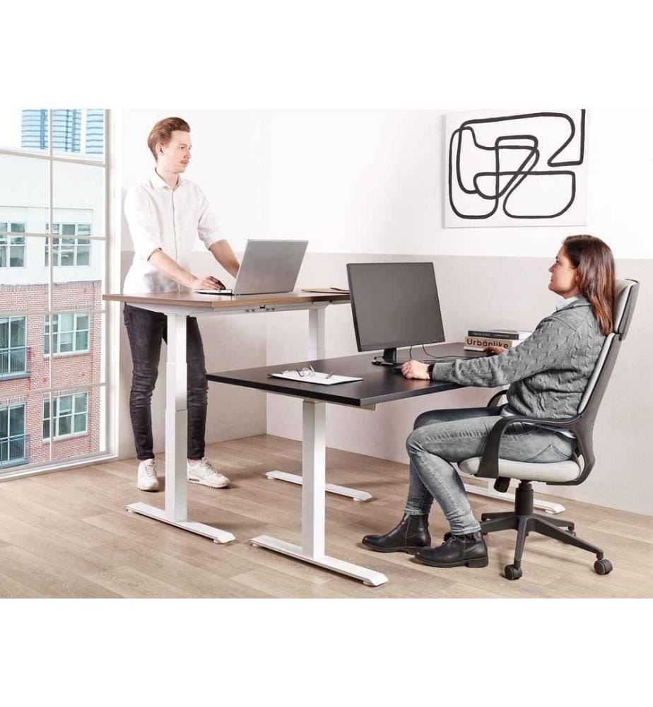 Table de Bureau avec Hauteur Réglable par Électronique avec Plateau en Panneau à Particule et Structure en Acier Noir 130 x 72 cm
