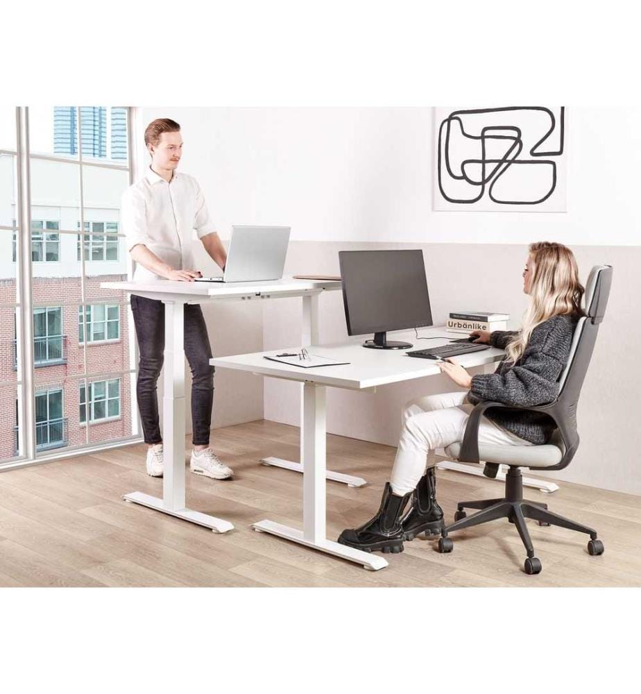 Table de Bureau avec Hauteur Réglable par Électronique avec Plateau en Panneau à Particule et Structure en Acier Noir 130 x 72 cm