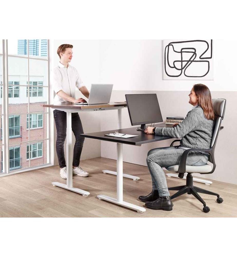 Table de Bureau avec Hauteur Réglable par Électronique avec Plateau en Panneau à Particule et Structure en Acier Noir 130 x 72 cm