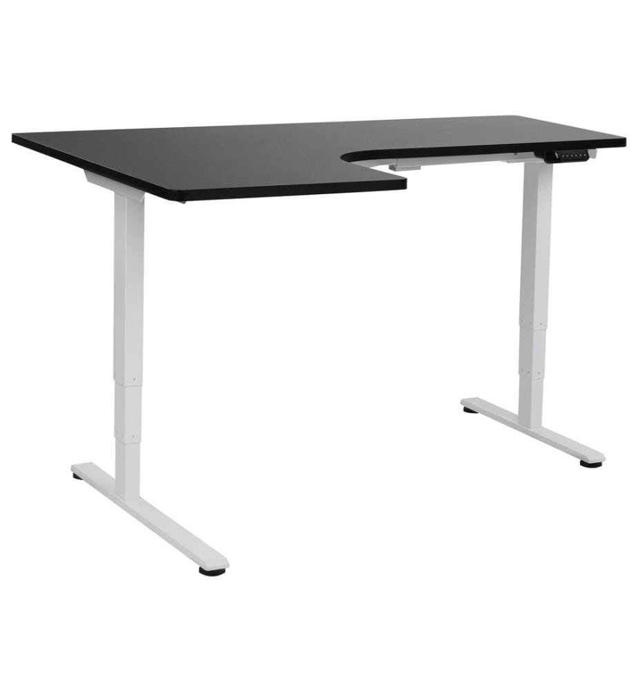 Bureau d'Angle à Gauche Noir et Blanc en Acier 160 x 59 cm Forme en L Réglable Electriquement Style Moderne