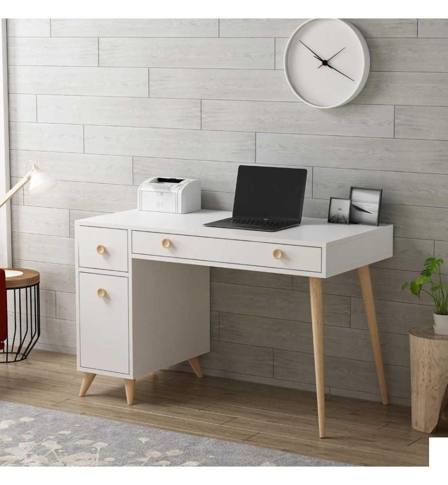 Bureau d'étude, blanc, chêne, panneau de particules mélaminé