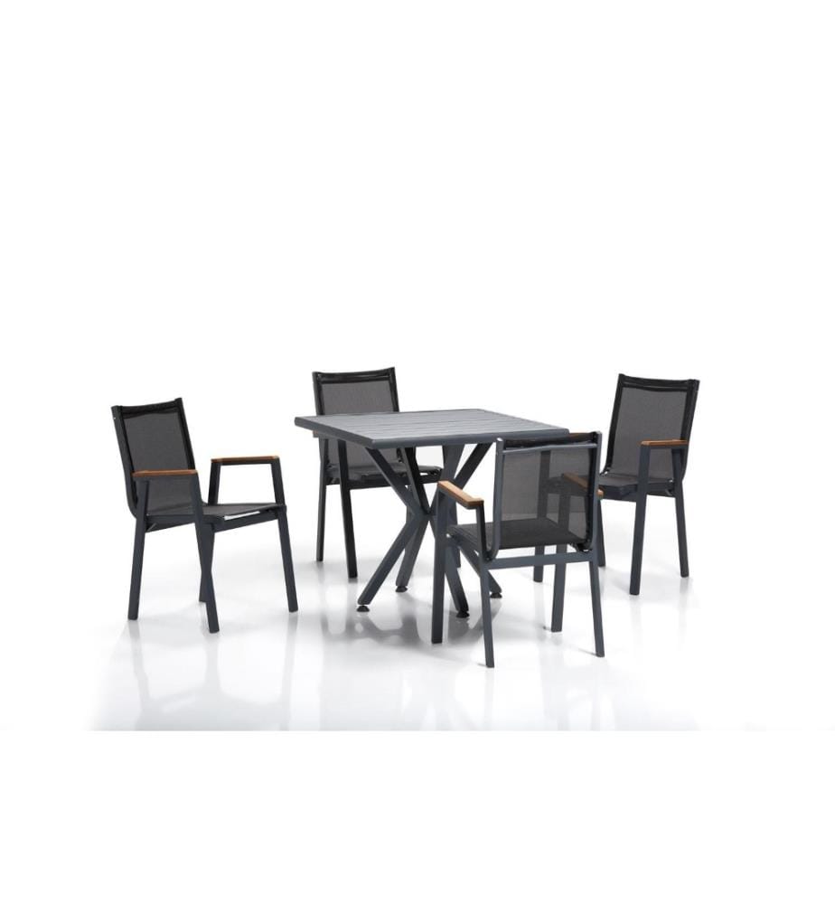 Ensemble table et chaises de jardin, 5 pièces, gris noir, Aliminium