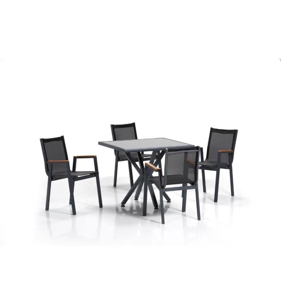 Ensemble table et chaises de jardin, 5 pièces, gris noir, Aliminium