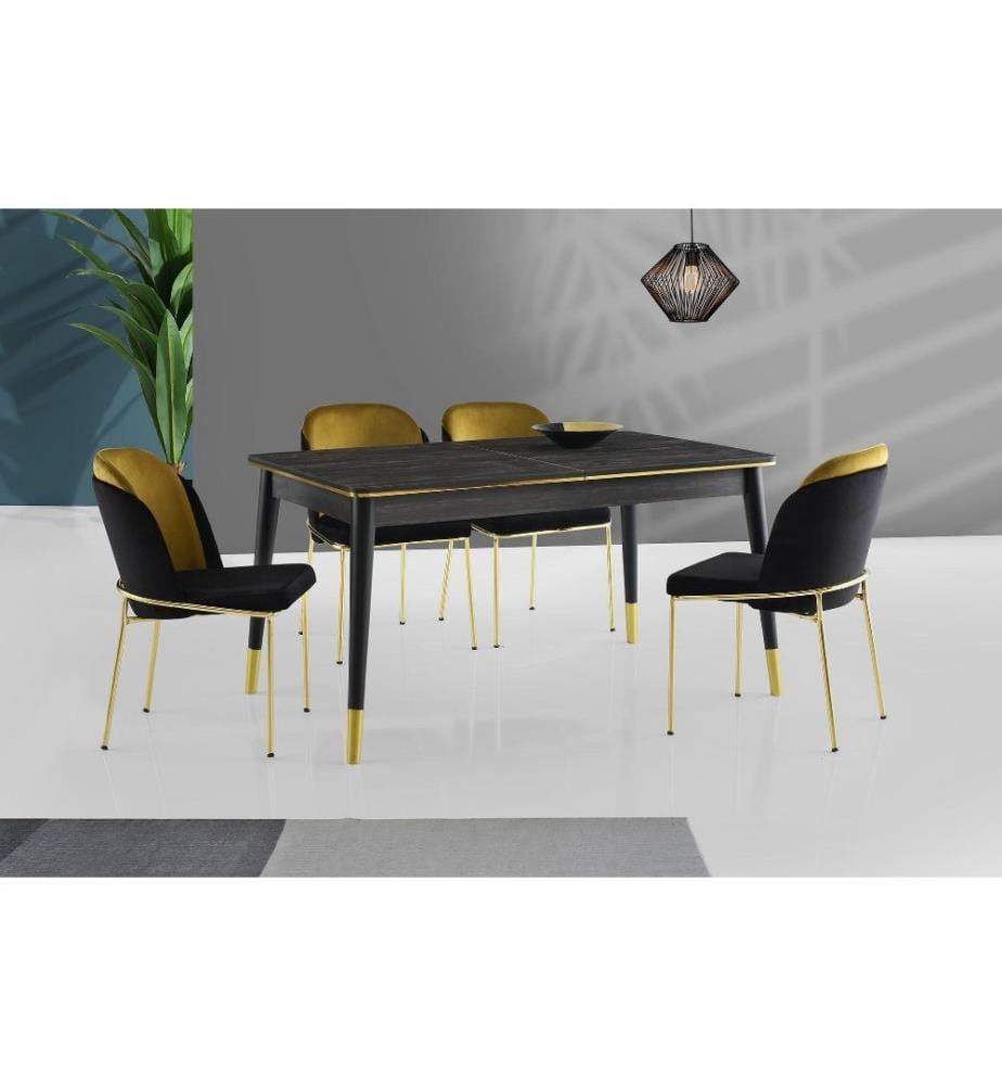 Table de salle à manger, Black Gold, panneau de particules mélaminé, pieds en plastique