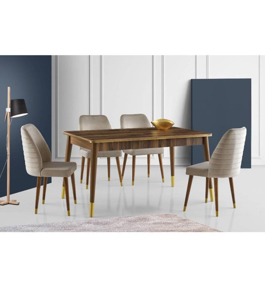 Table de salle à manger, Walnut Gold, panneau de particules mélaminé, pieds en plastique