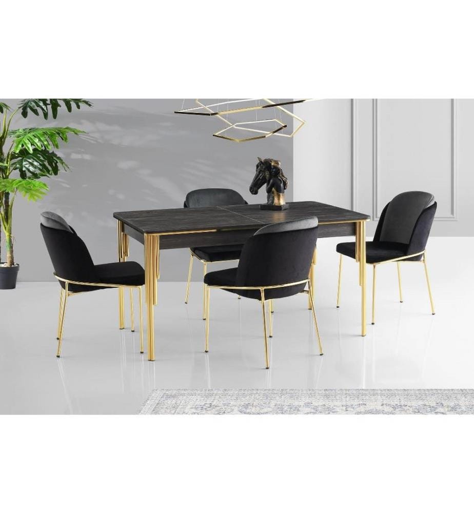 Table de salle à manger, Black Gold, panneau de particules mélaminé, pieds en métal