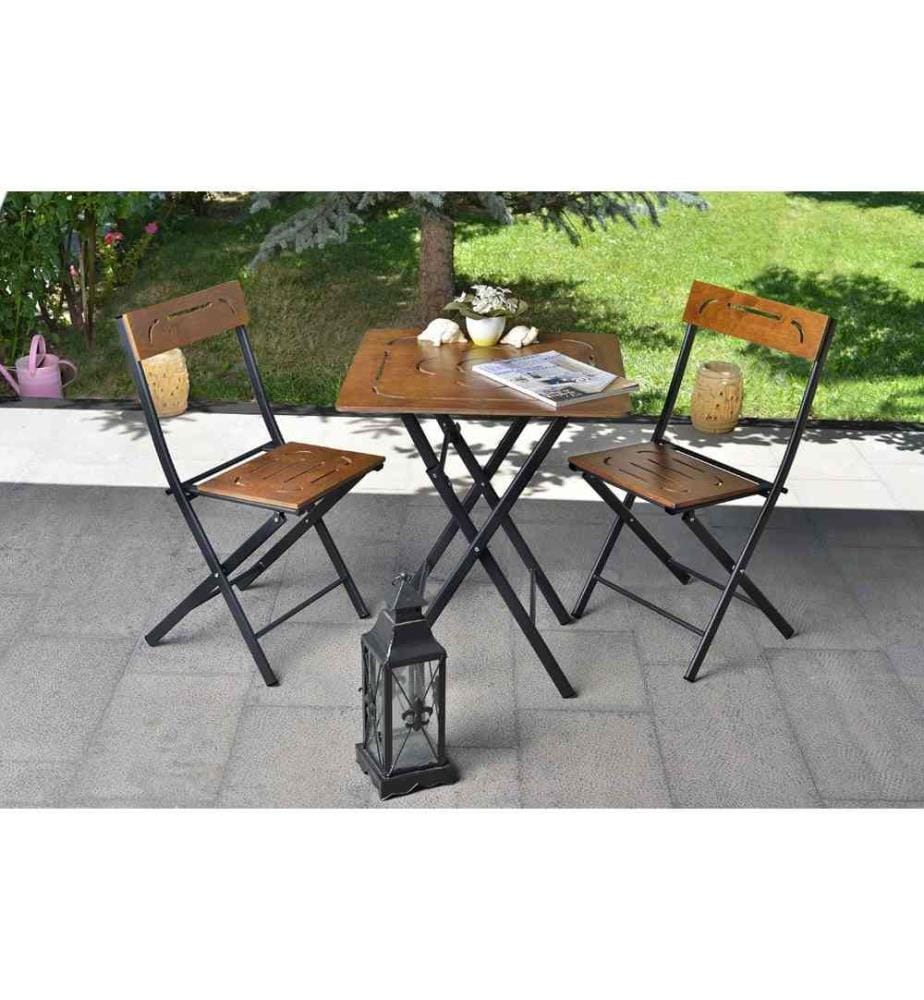 Ensemble table et chaises de jardin, 3 pièces, noyer noir, MDF, pieds en métal