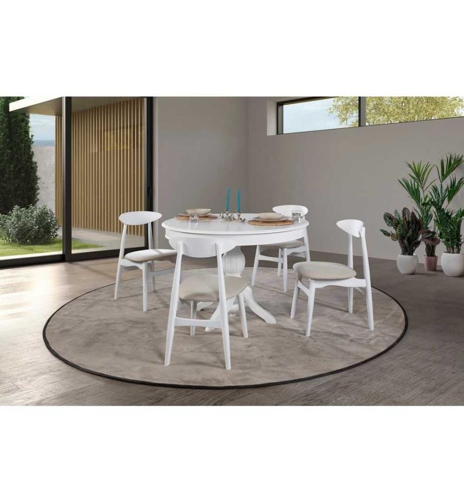Ensemble table et chaises de salle à manger extensible, 5 pièces, naturel, bois de hêtre, tissu : Lin